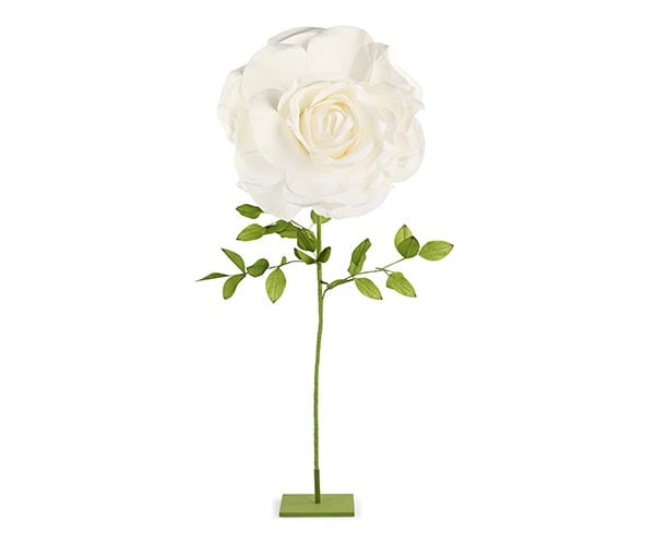Addobbo matrimonio  rosa grande bianca con stelo su base in legno