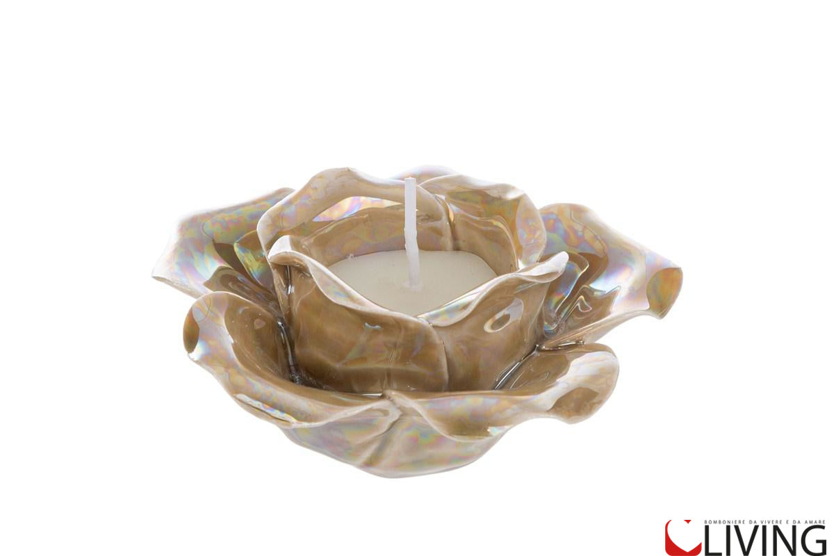 bomboniera rosa in porcellana beige con candela