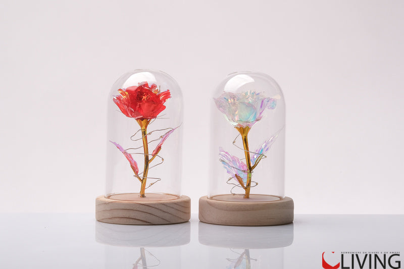 bomboniera rosa nella teca con luce led