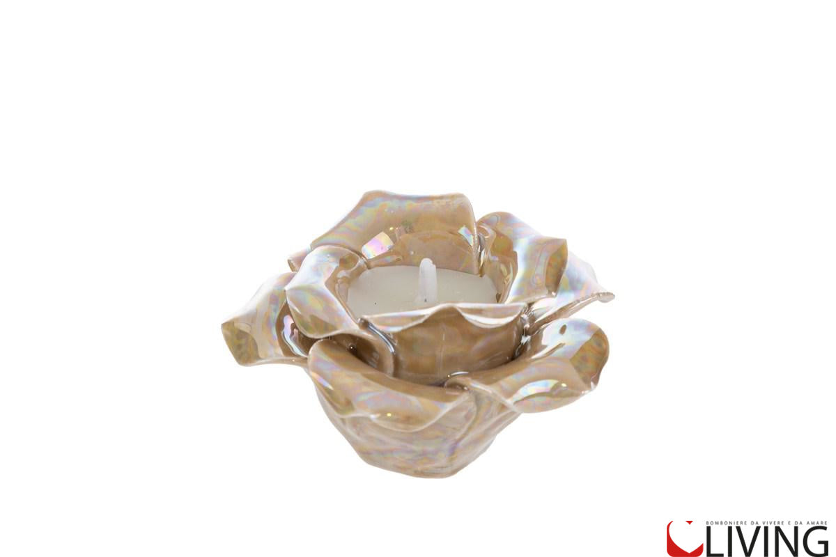 bomboniera rosa piccola in porcellana beige con candela