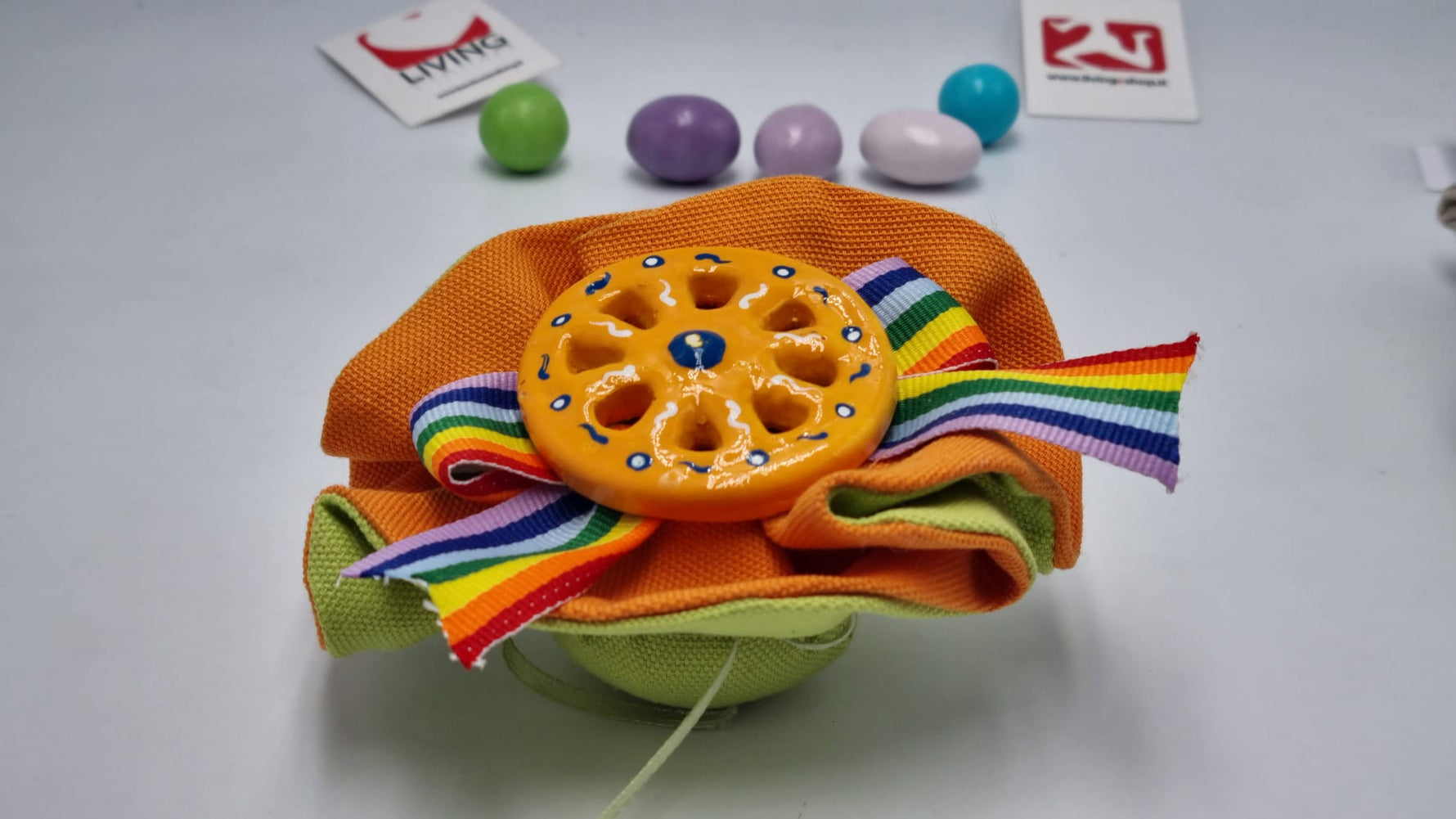 Sacchetto portaconfetti colore arancio e verde