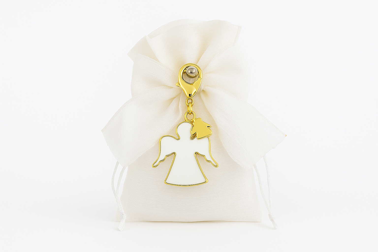 bomboniera ciondolo angelo bianco e oro con charm