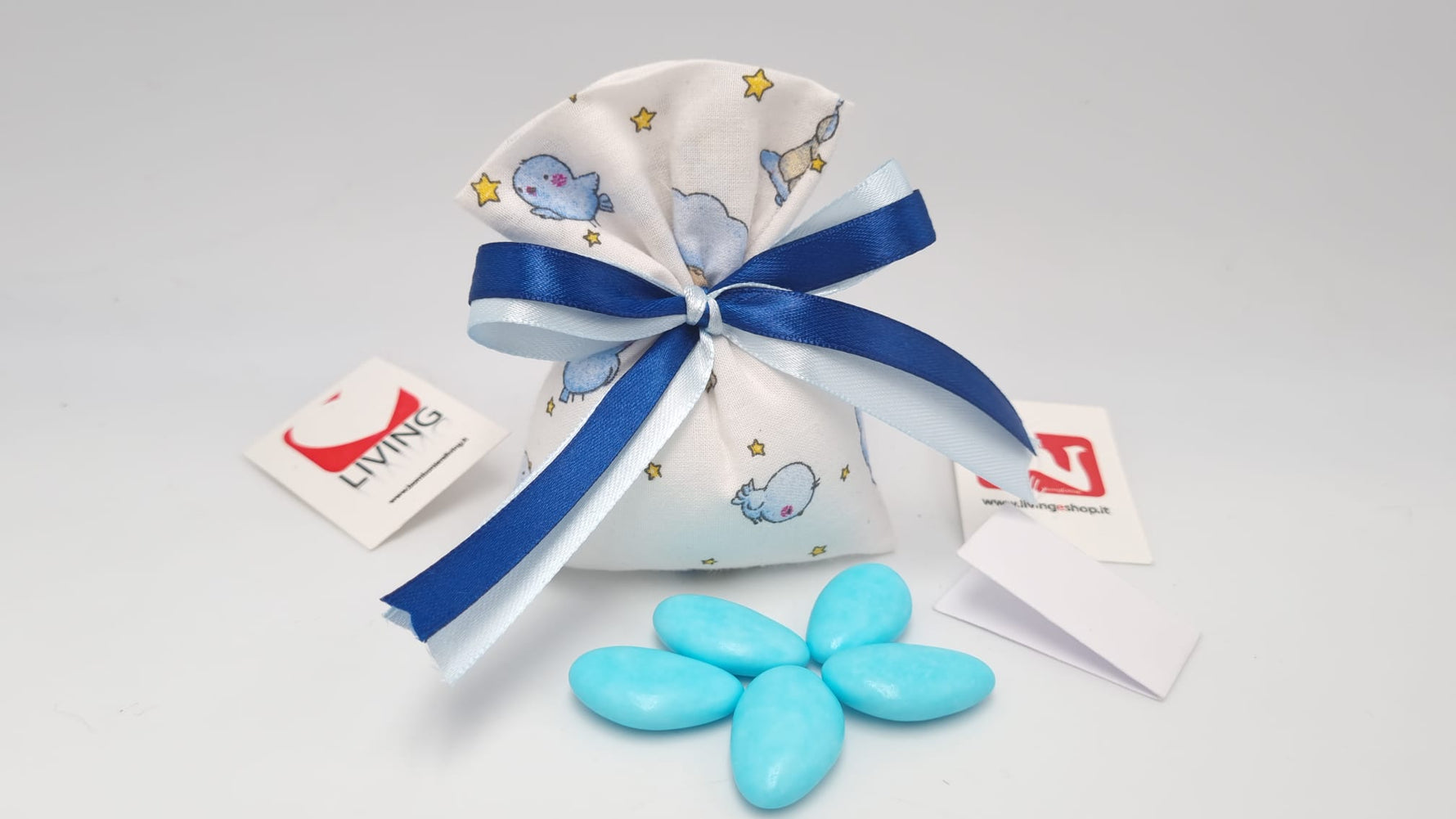 Sacchetto nascita e battesimo stampa animali celesti