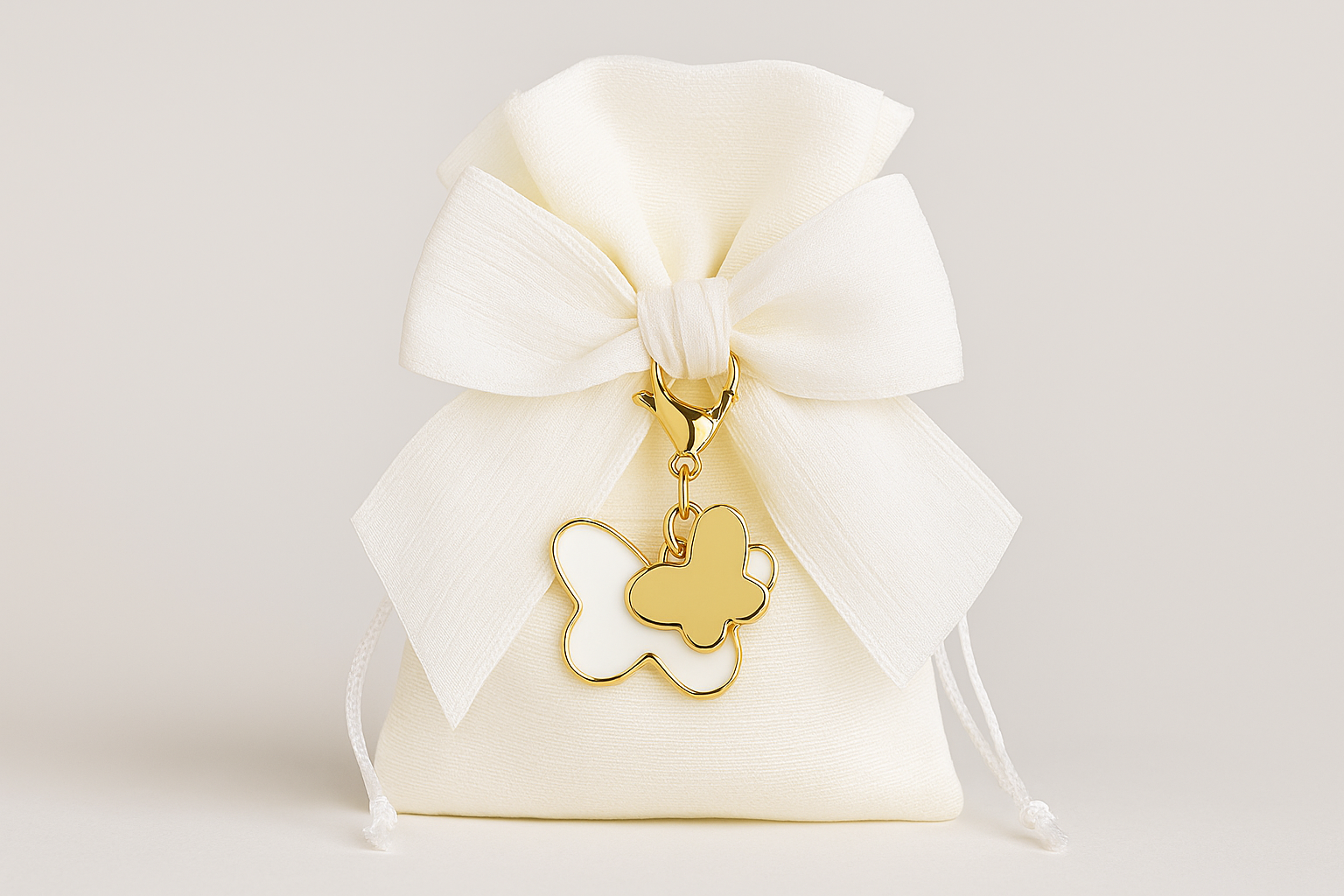 bomboniera ciondolo farfalla bianco e oro con charm