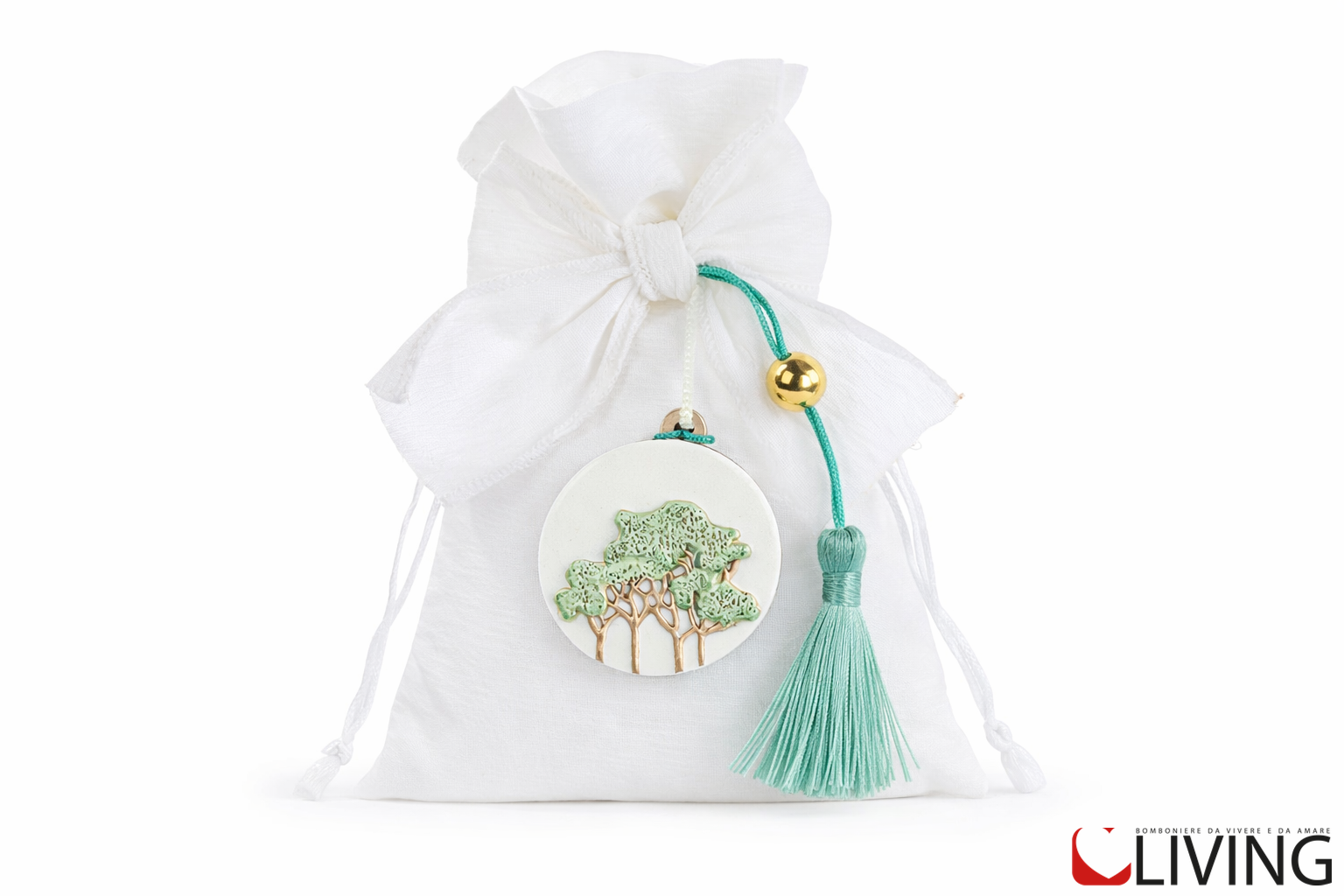 bomboniera decoro intrecci verde con nappa