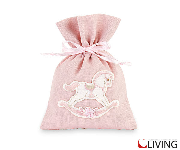 sacchetto portaconfetti cavallino a dondolo rosa