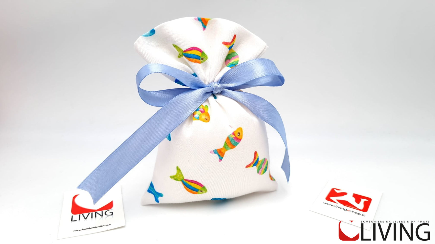 sacchetto cotone bianco stampa pesciolini