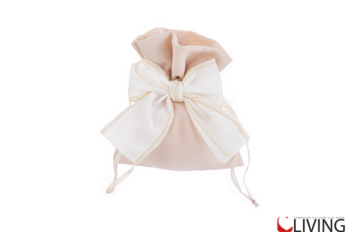 sacchetto portaconfetti con fiocco cotone beige
