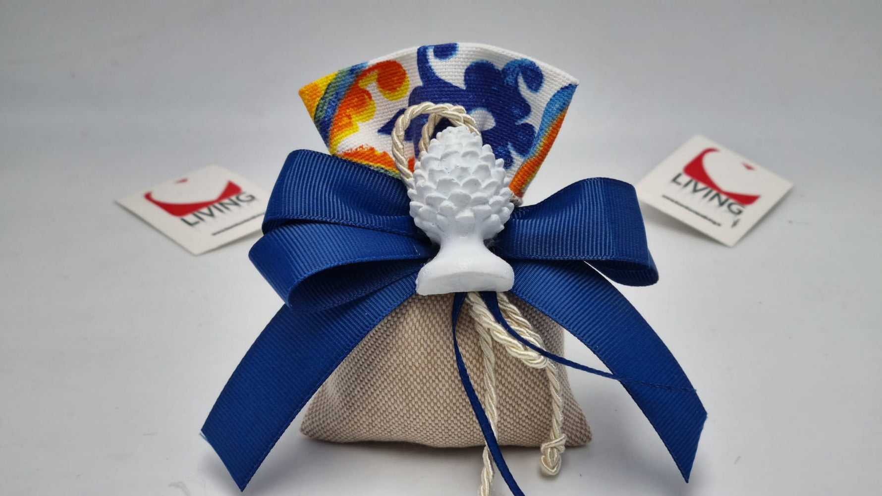 Sacchetto tessuto grezzo con fascia maioliche
