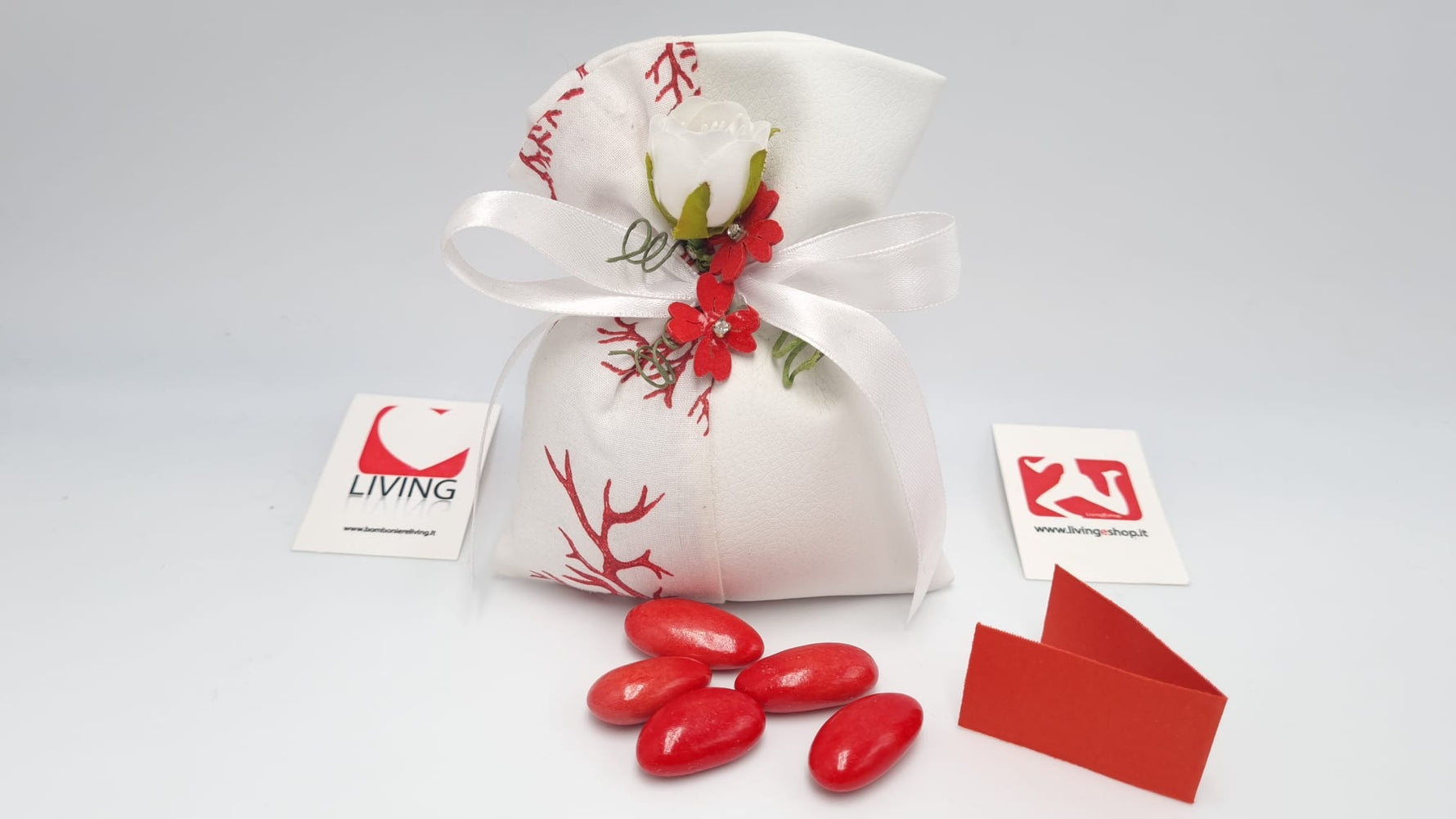 Sacchetto Laurea  ecopelle bianca e corallo rosso