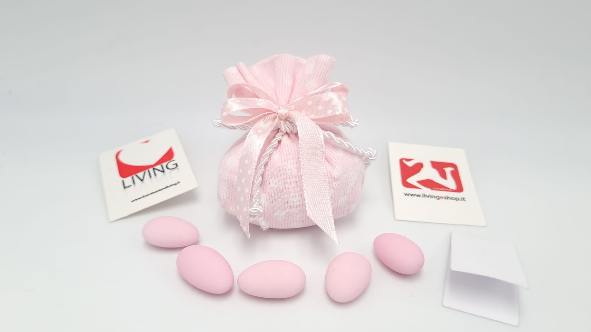 Sacchetto nascita e battesimo pouf pois rosa