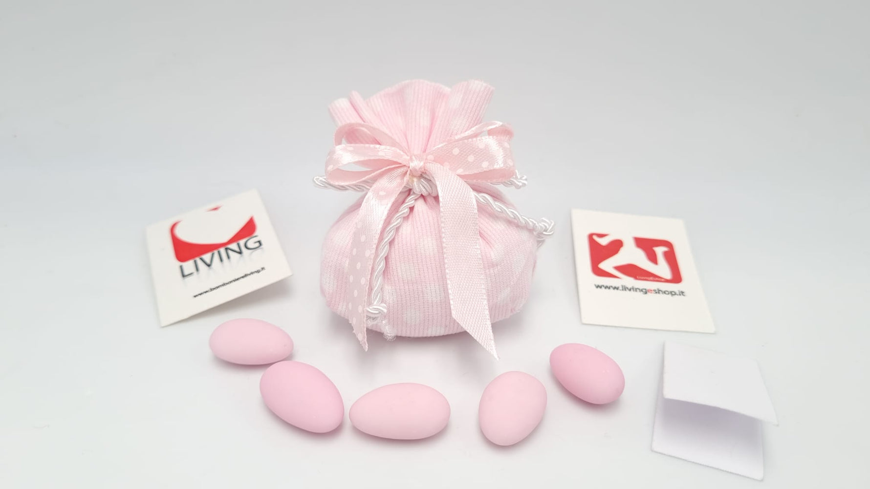 Sacchetto nascita e battesimo pouf pois rosa