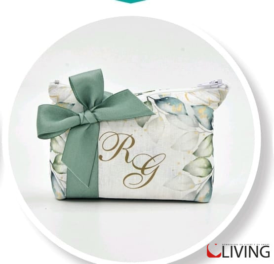 sacchetto pochette foglie con iniziali personalizzabili