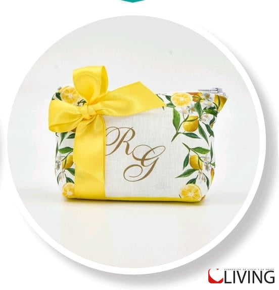 sacchetto pochette limoni con iniziali personalizzabili
