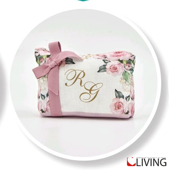 sacchetto pochette rose con iniziali personalizzabili