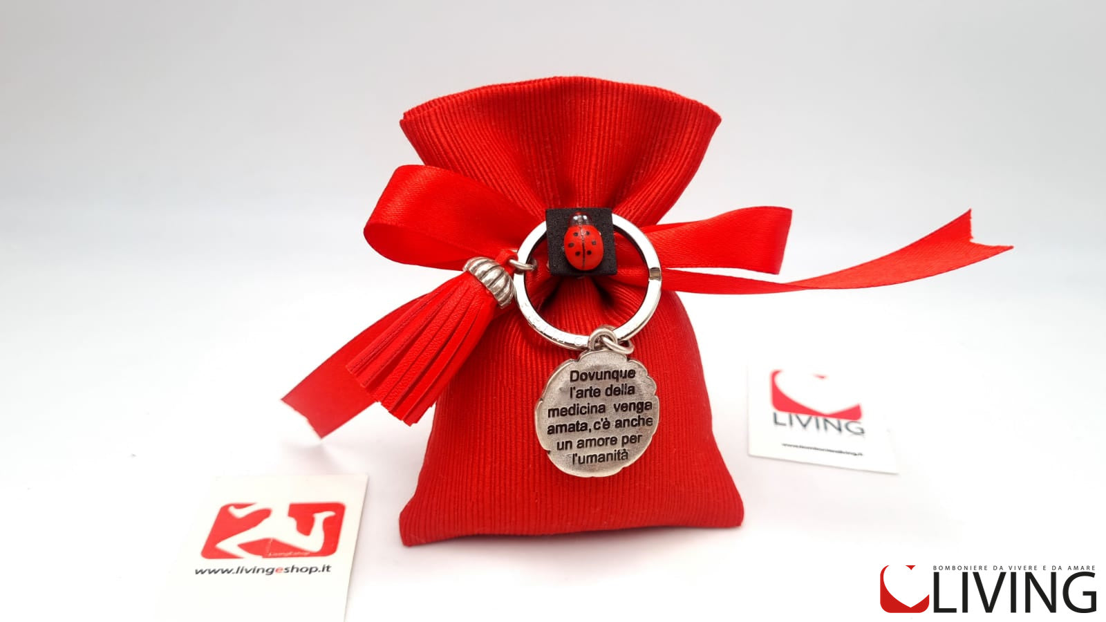 bomboniera portachiavi laurea aereospaziale con nappina rossa