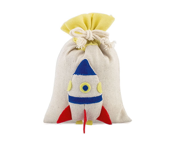 Sacchetto  tema Space Rocket con bordo giallo.
