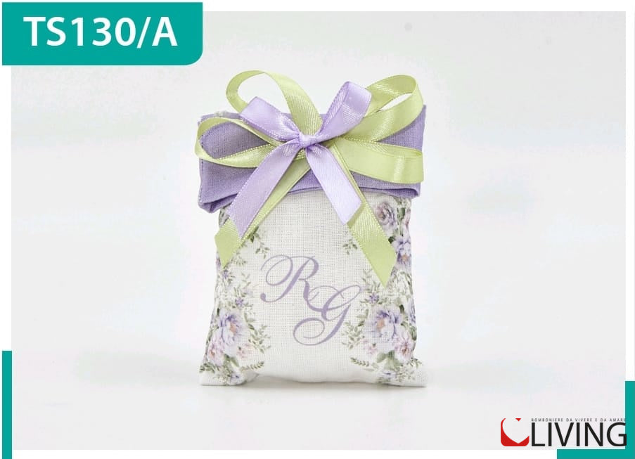 sacchetto retto bianco e lilla iniziali personalizzabili