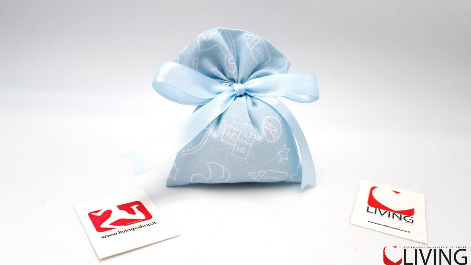 sacchetto retto portaconfetti in tessuto azzurro linea baby dreams