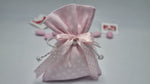 Sacchetto nascita e battesimo  pois bianco e rosa