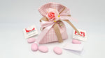 Sacchetto nascita e battesimo quadri rosa