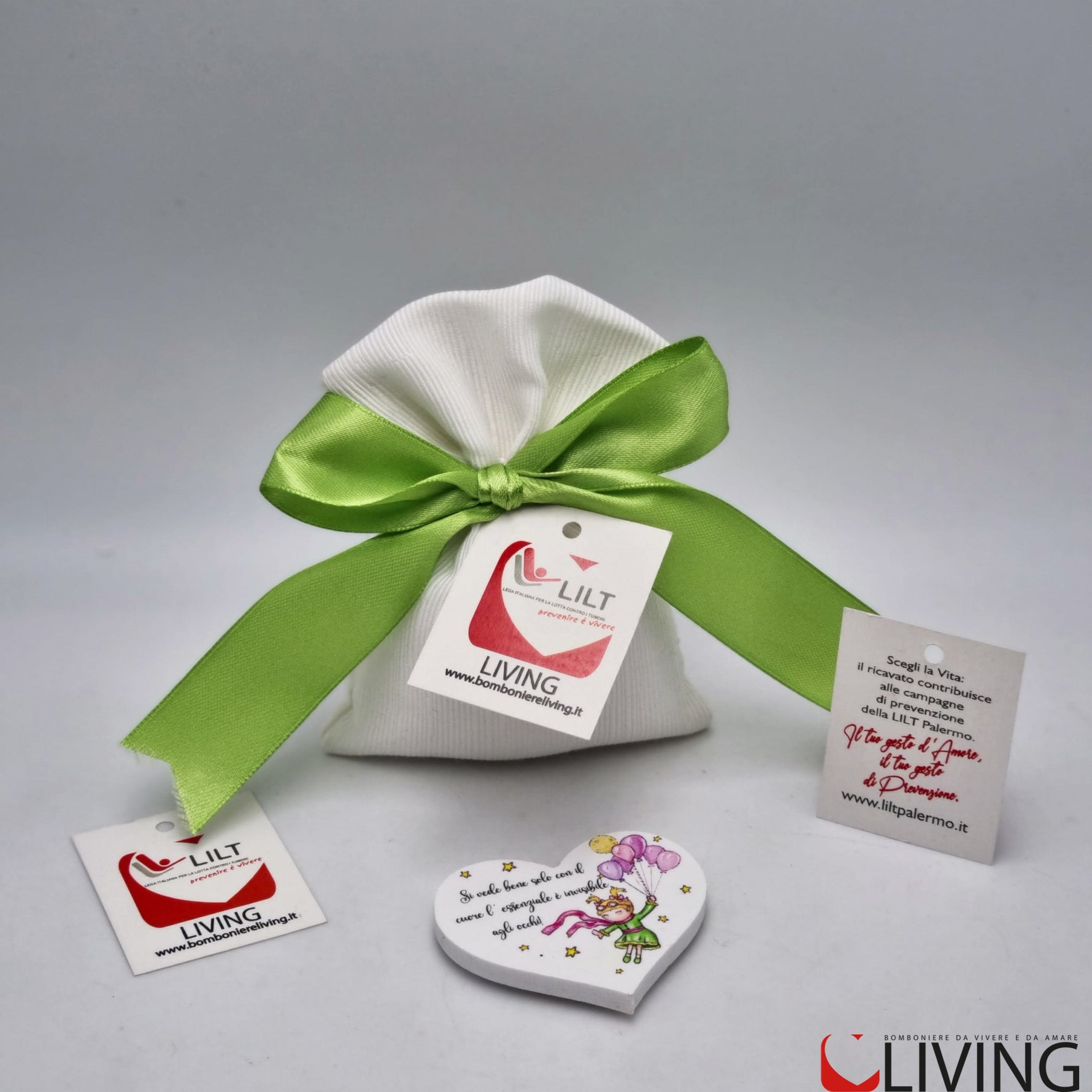bomboniera linea solidale lilt living sacchetto con bimba palloncini