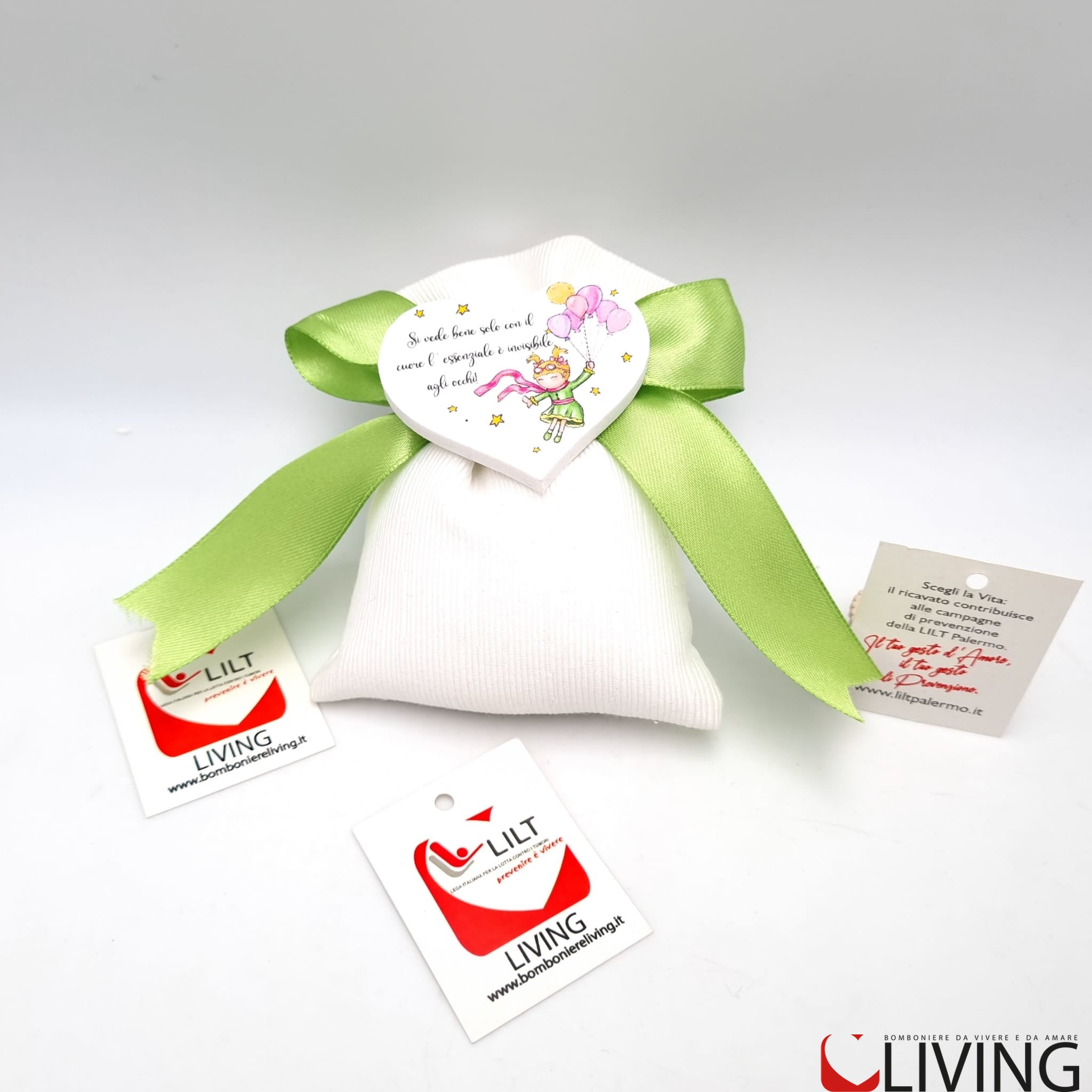 bomboniera linea solidale lilt living sacchetto con bimba palloncini