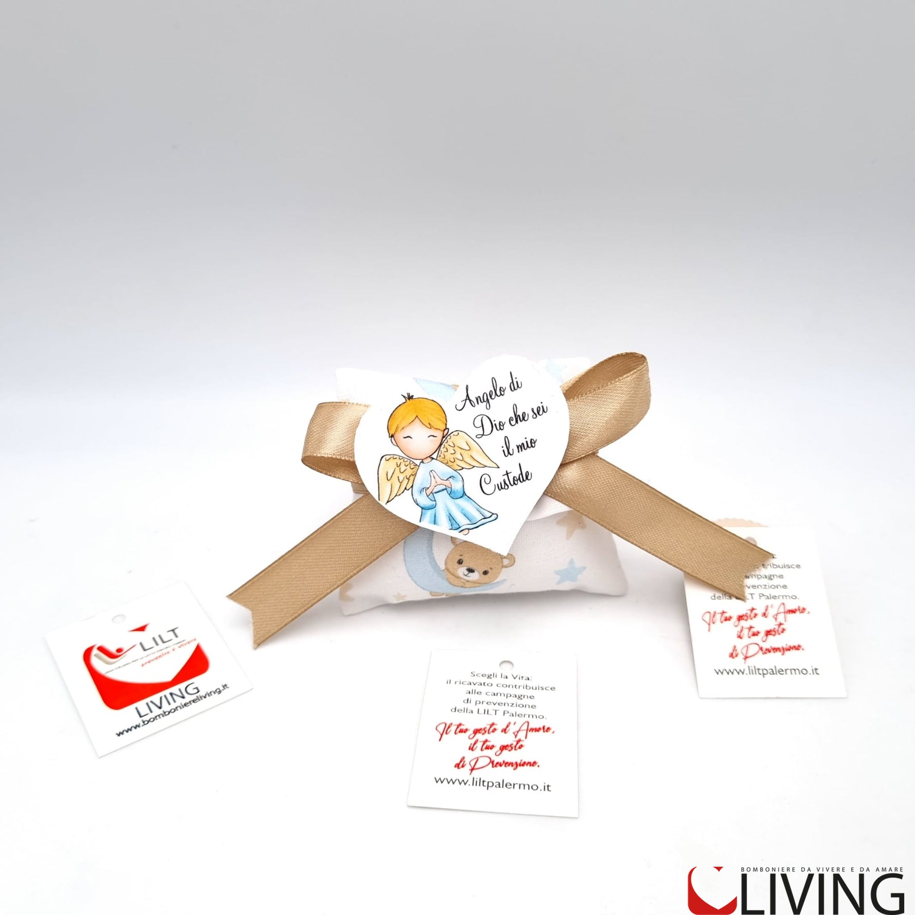 bomboniera linea solidale lilt living sacchetto con angelo bimbo