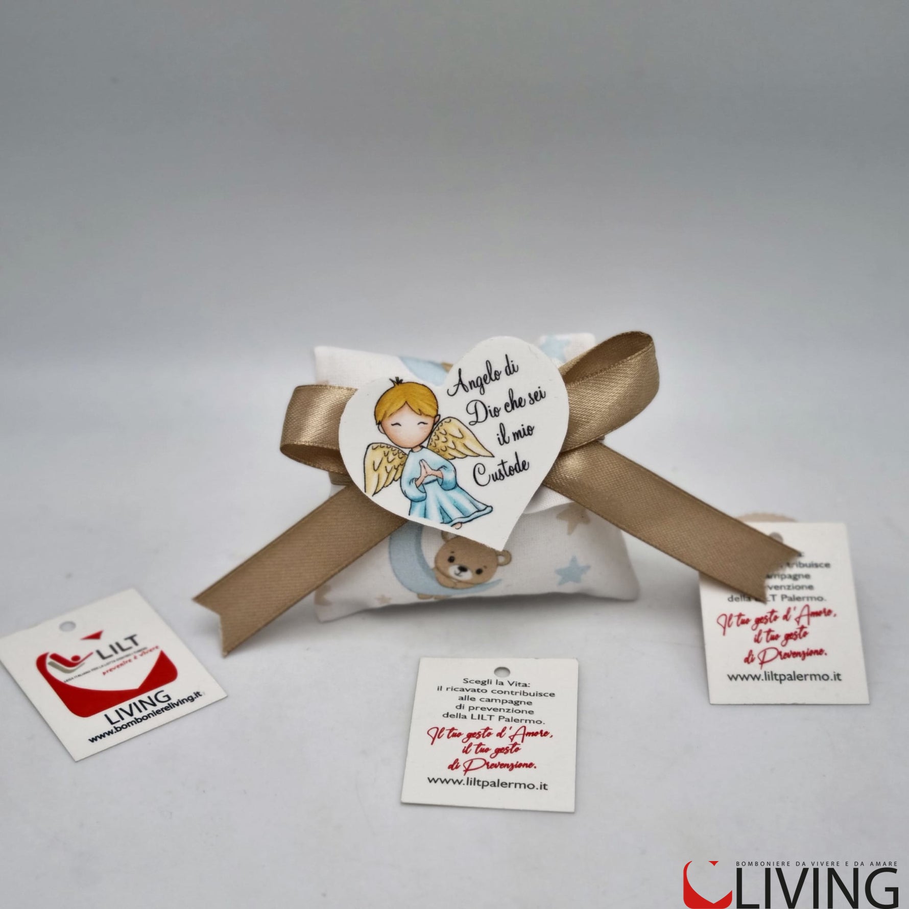 bomboniera linea solidale lilt living sacchetto con angelo bimbo