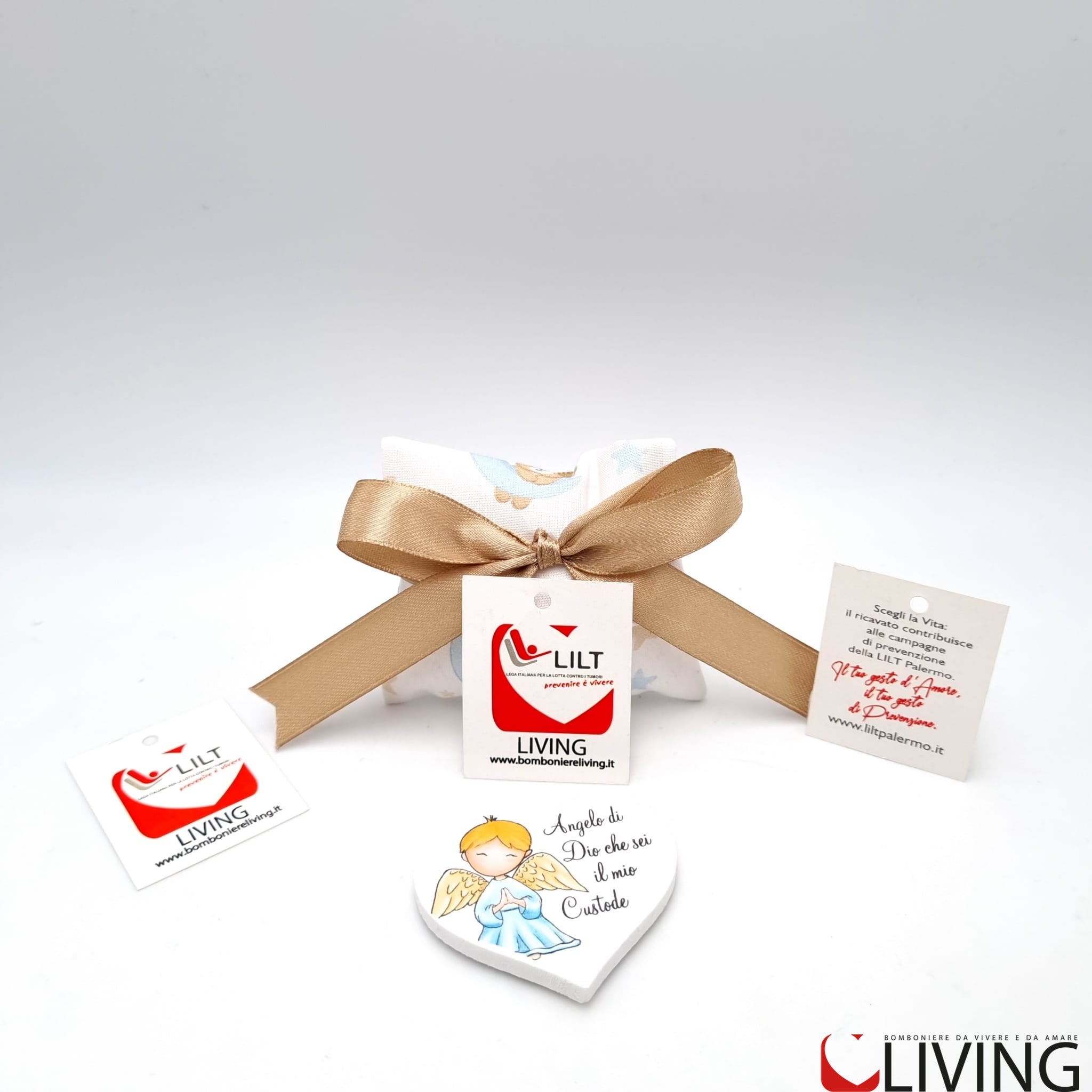 bomboniera linea solidale lilt living sacchetto con angelo bimbo
