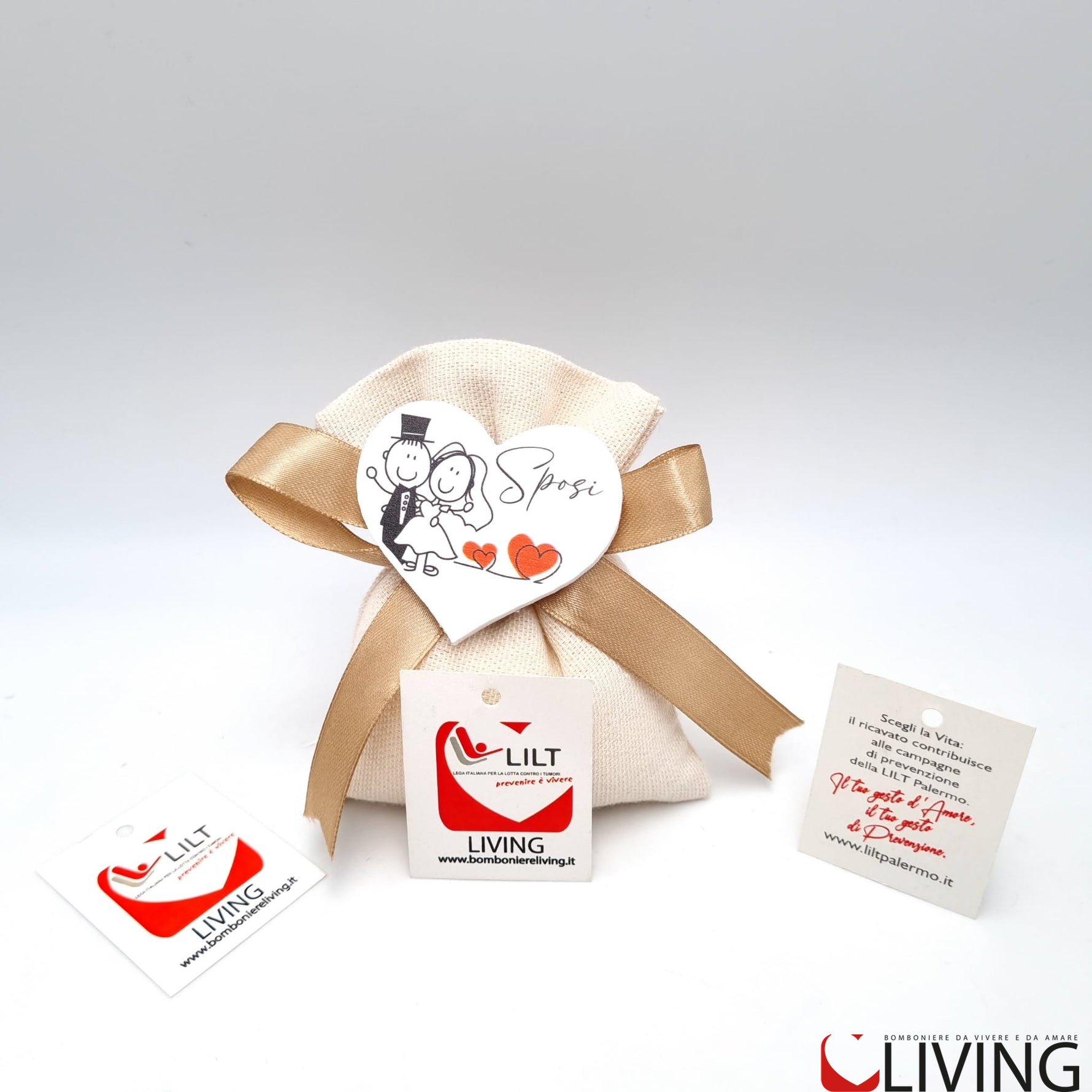 bomboniera linea solidale lilt living sacchetto con magnete sposi