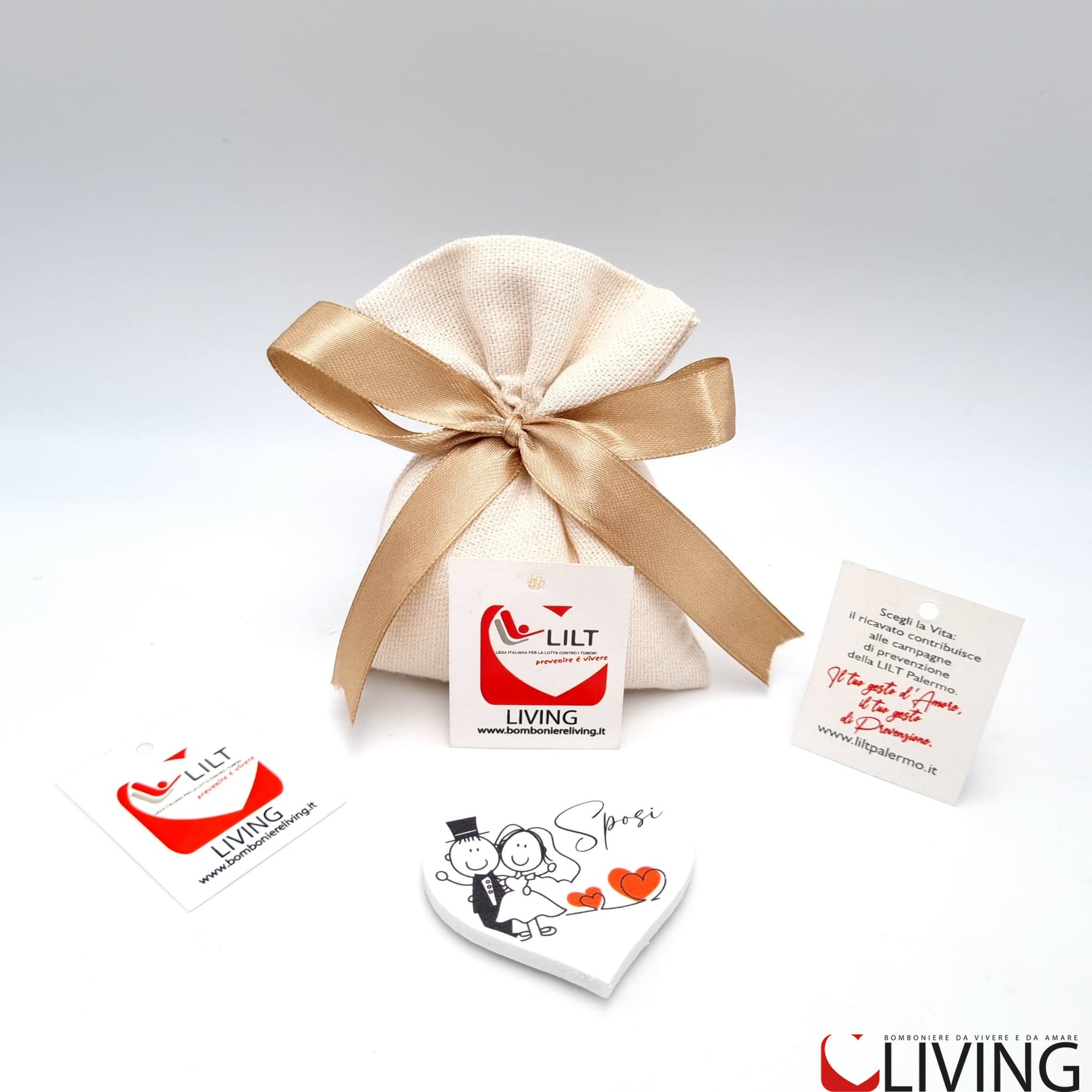 bomboniera linea solidale lilt living sacchetto con magnete sposi
