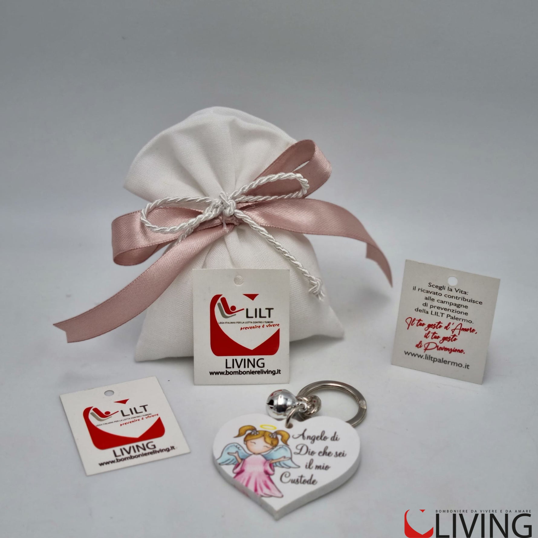 bomboniera linea solidale lilt living sacchetto con portachiavi angelo bimba