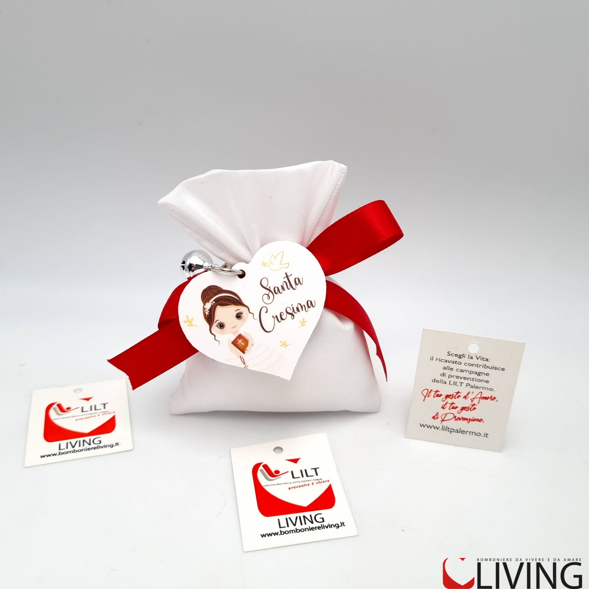 bomboniera linea solidale lilt living sacchetto con portachiavi bimba cresima