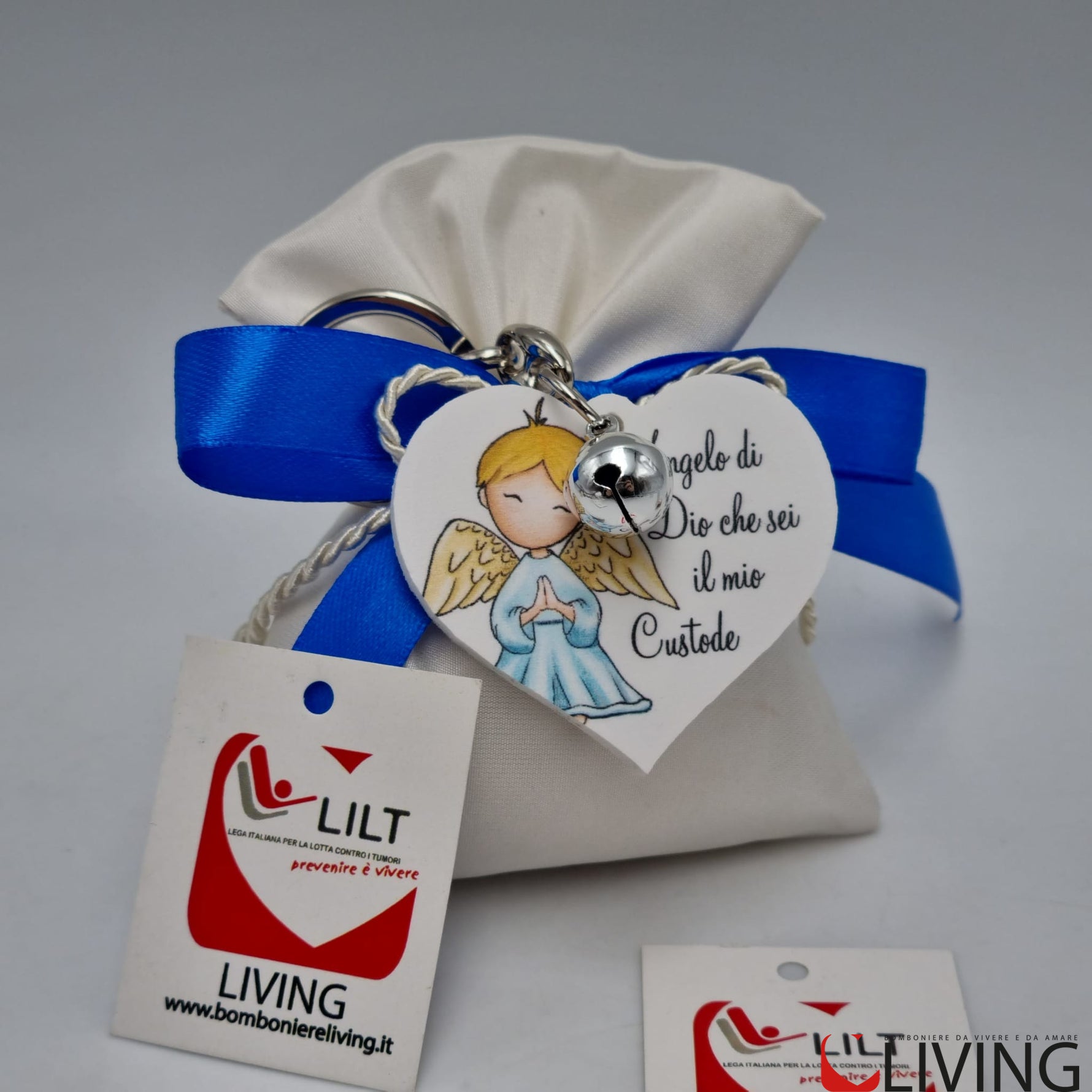 bomboniera linea solidale lilt living sacchetto con portachiavi angelo bimbo