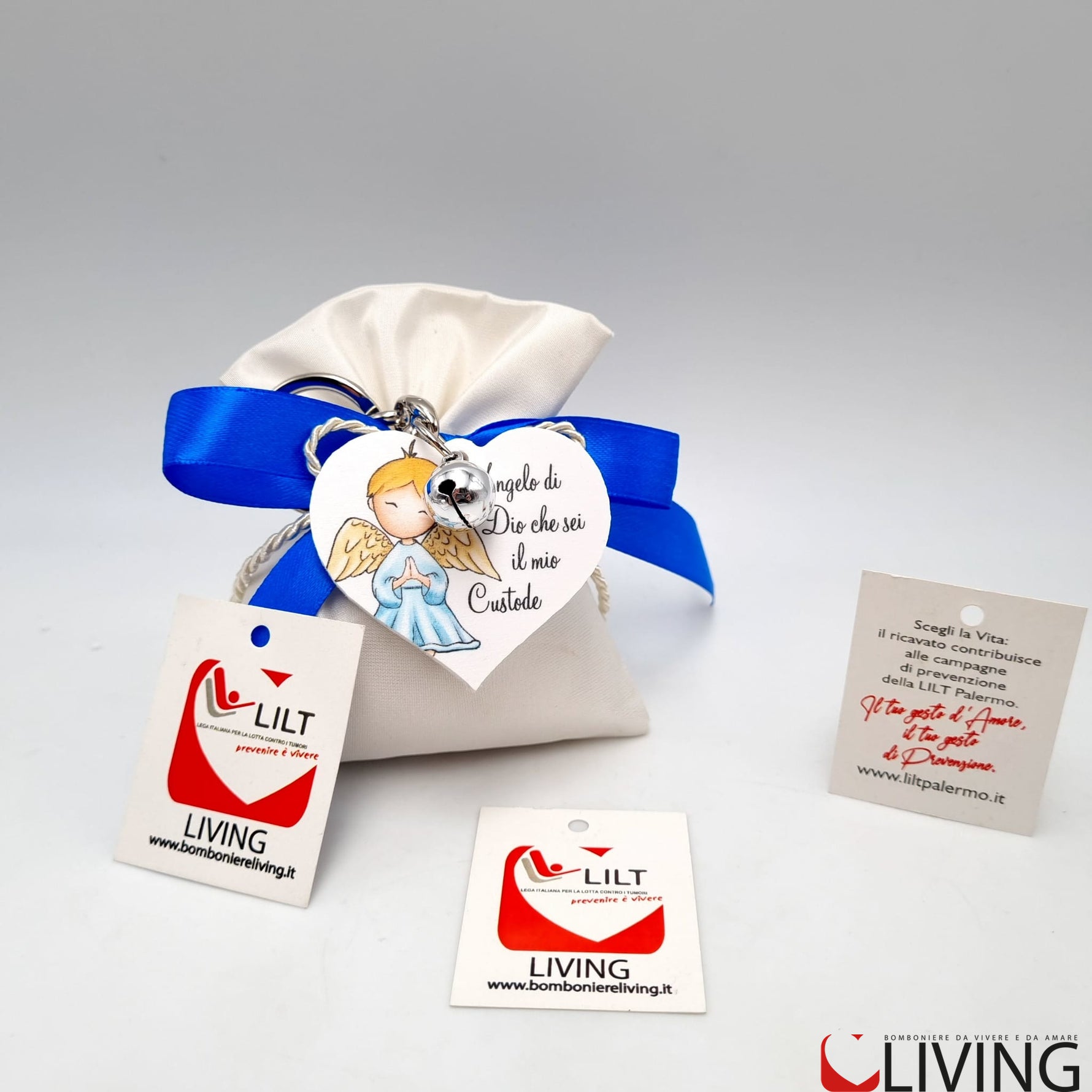 bomboniera linea solidale lilt living sacchetto con portachiavi angelo bimbo