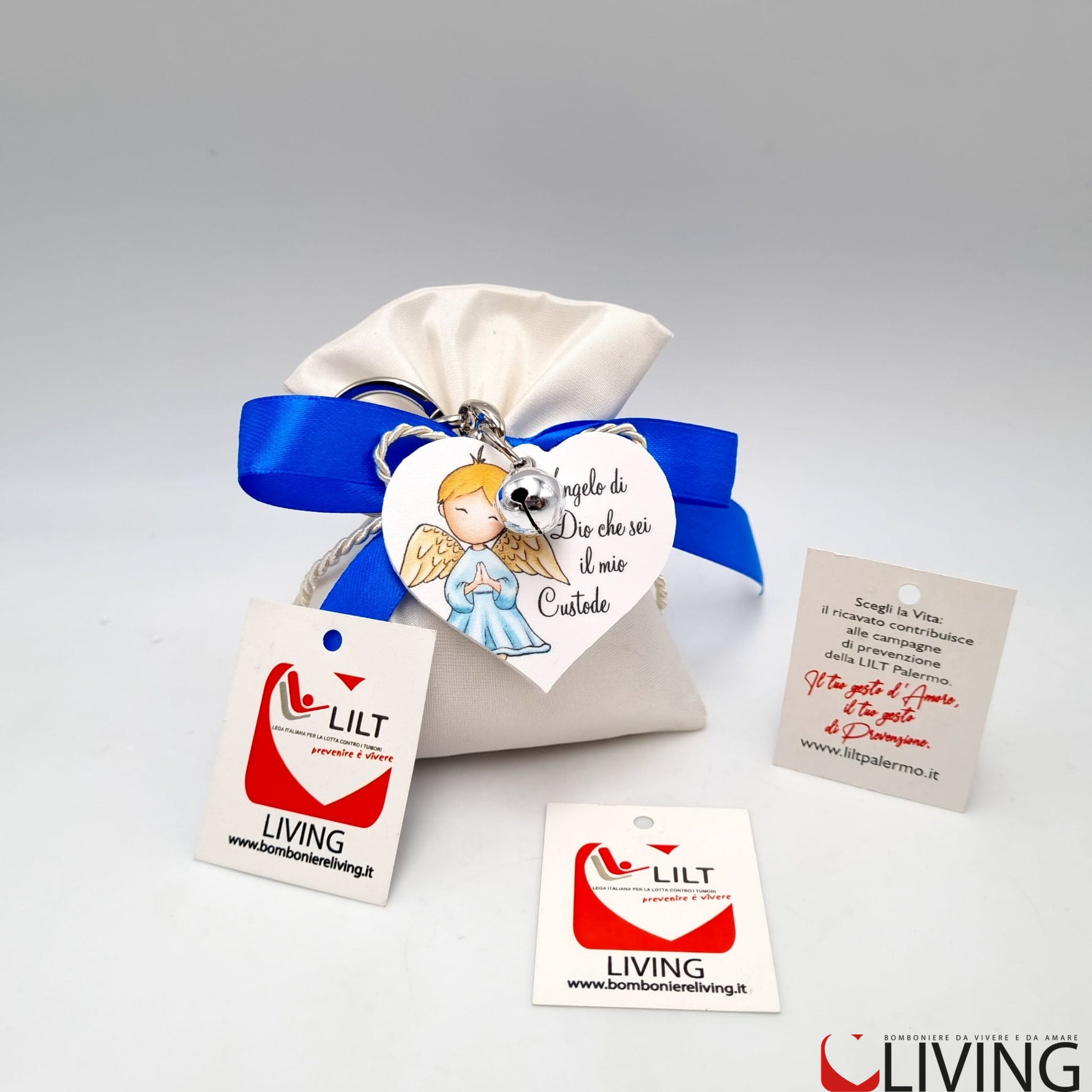 bomboniera linea solidale lilt living sacchetto con portachiavi angelo bimbo