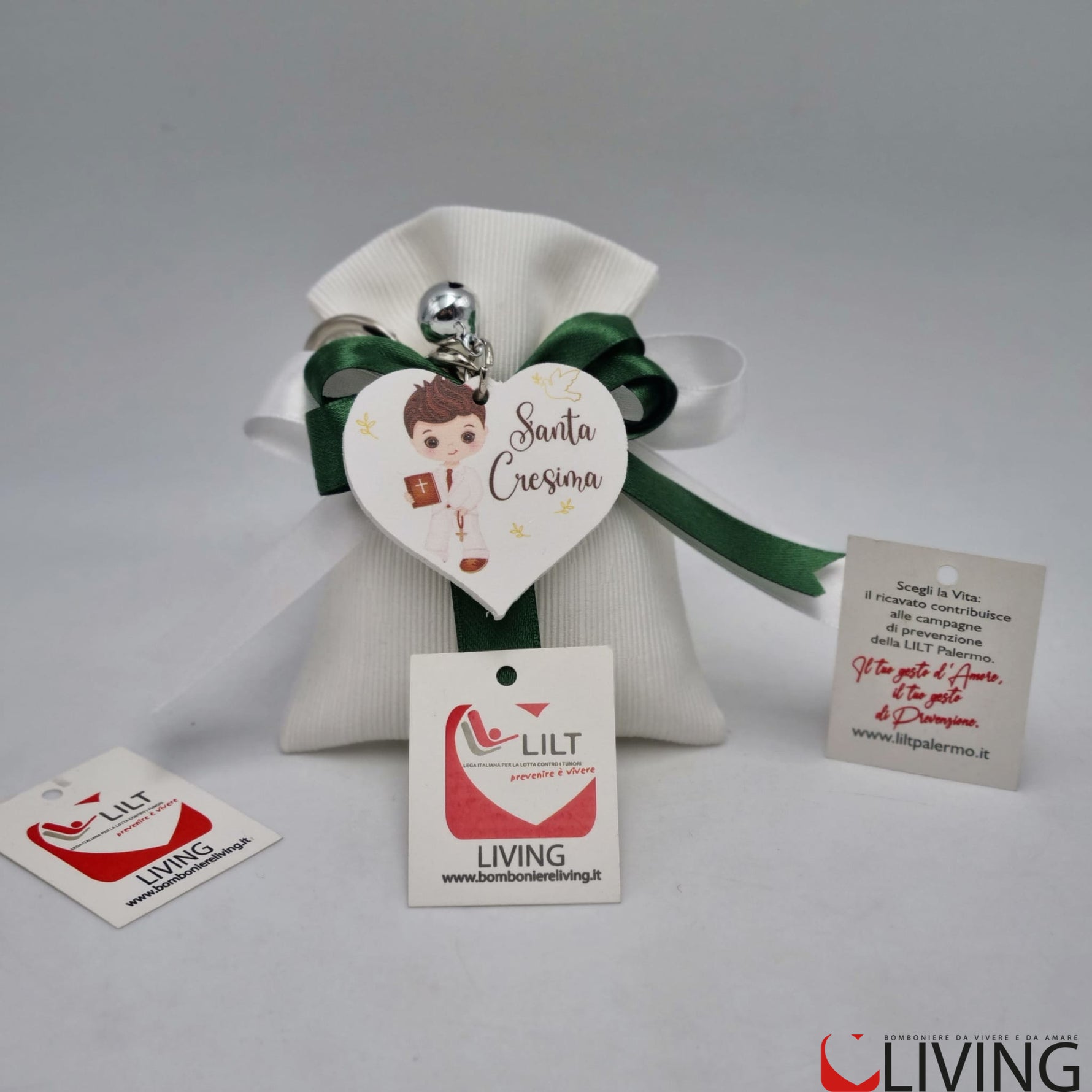 bomboniera linea solidale lilt living sacchetto con portachiavi bimbo cresima
