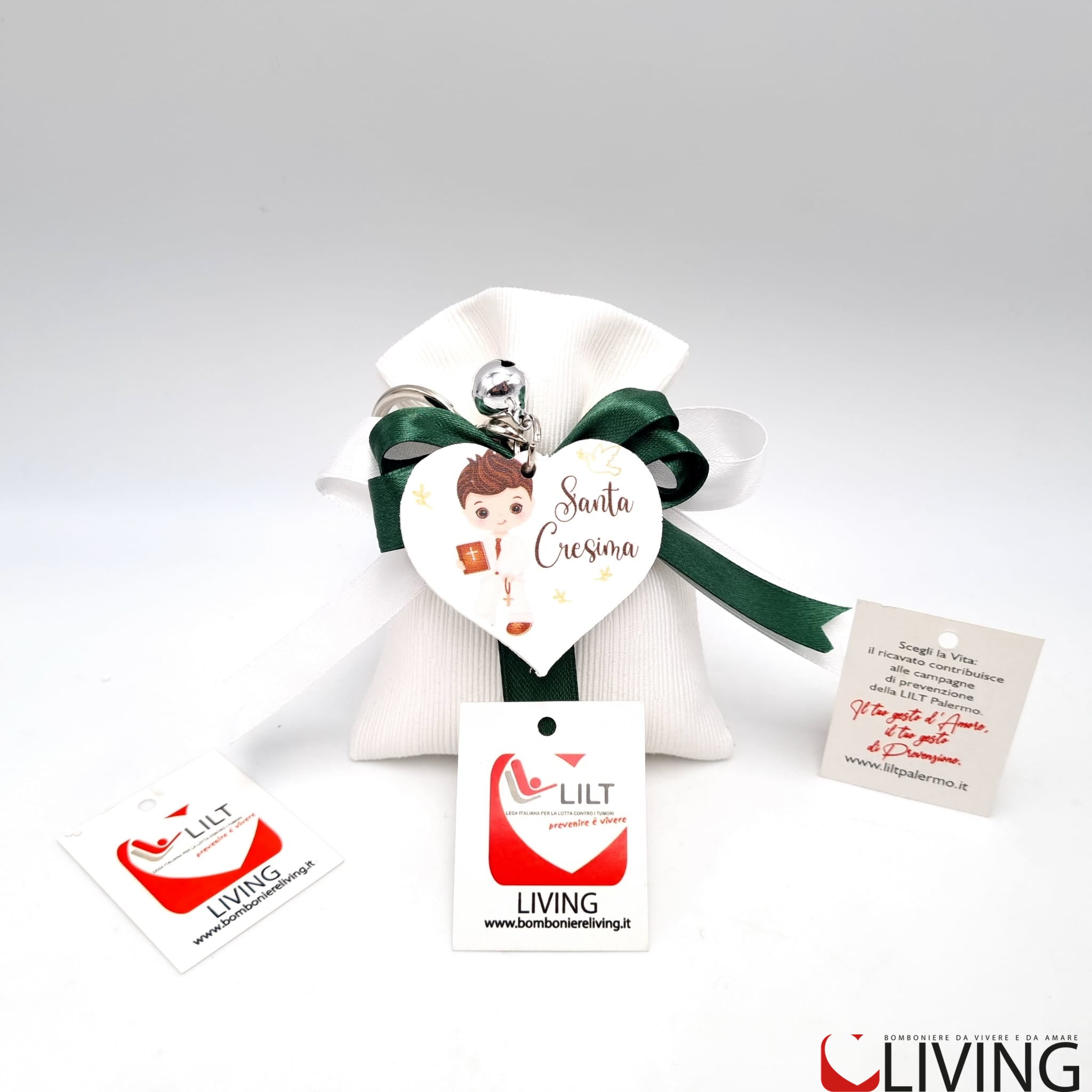 bomboniera linea solidale lilt living sacchetto con portachiavi bimbo cresima