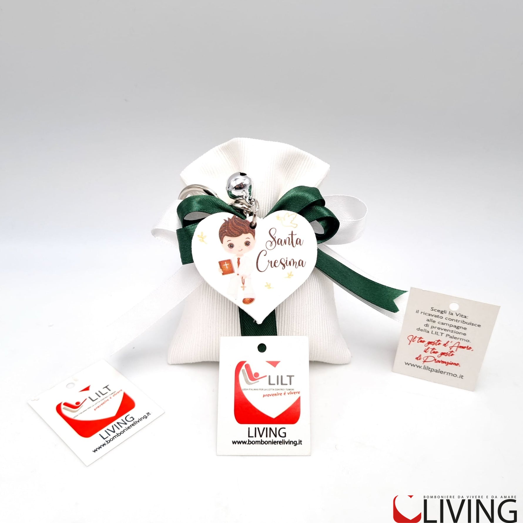 bomboniera linea solidale lilt living sacchetto con portachiavi bimbo cresima