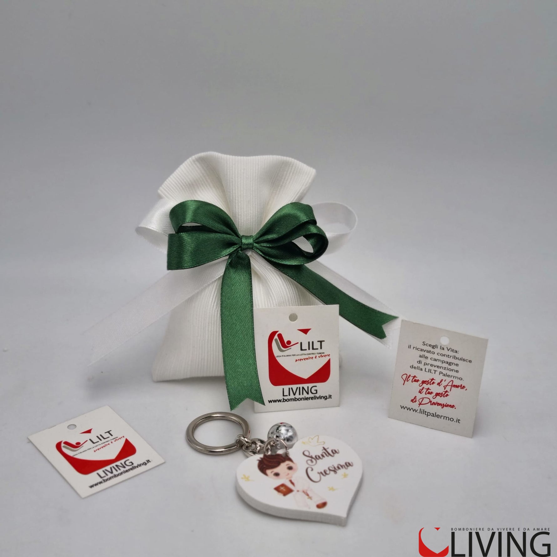 bomboniera linea solidale lilt living sacchetto con portachiavi bimbo cresima