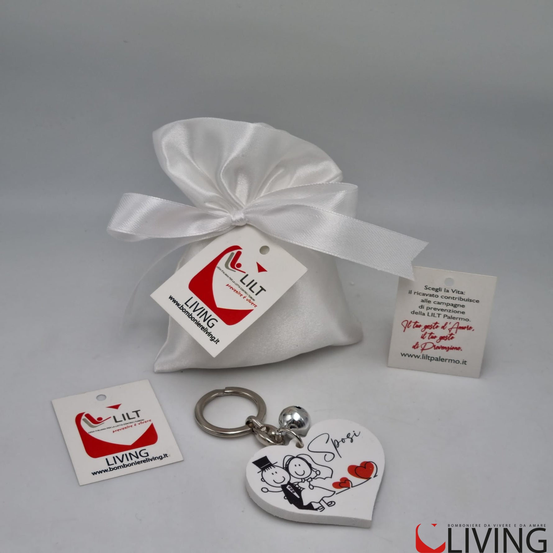 bomboniera linea solidale lilt living sacchetto con portachiavi sposi