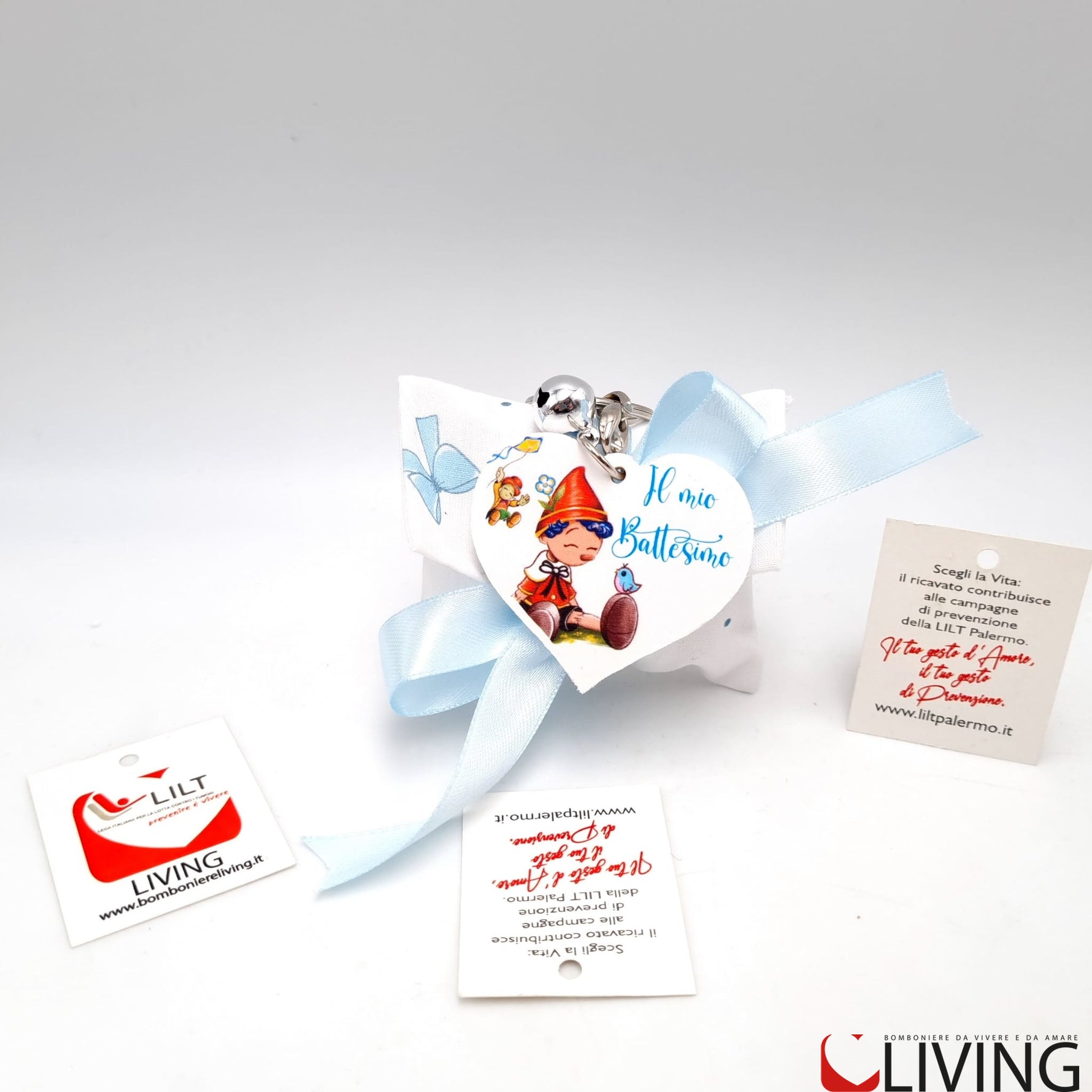 bomboniera linea solidale lilt living sacchetto con portachiavi pinocchio