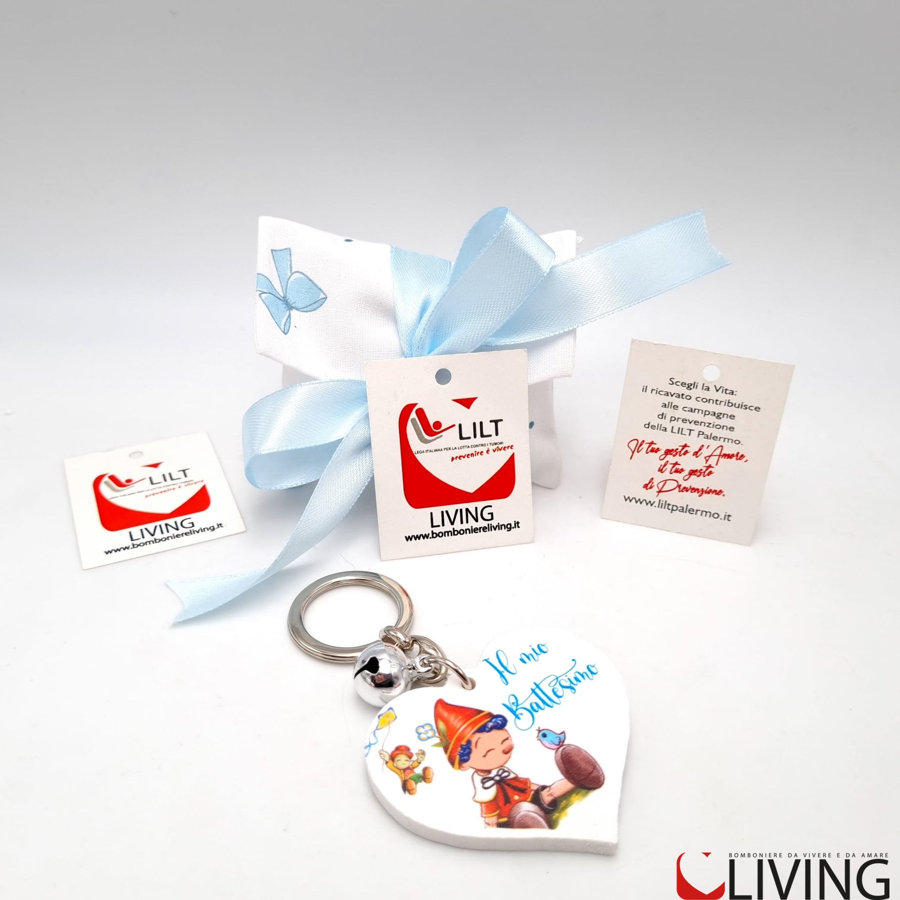 bomboniera linea solidale lilt living sacchetto con portachiavi pinocchio