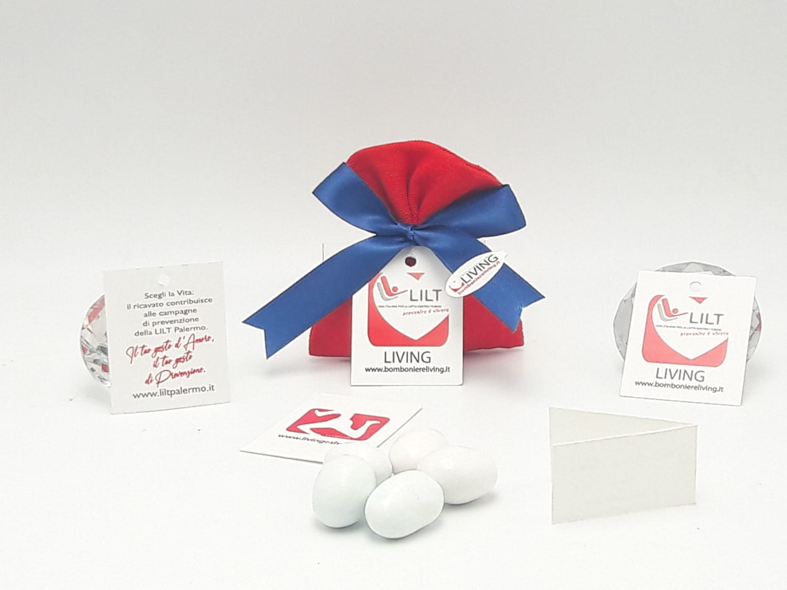 Bomboniera Solidale LILT-LIVING sacchetto porta confetti cotone rosso