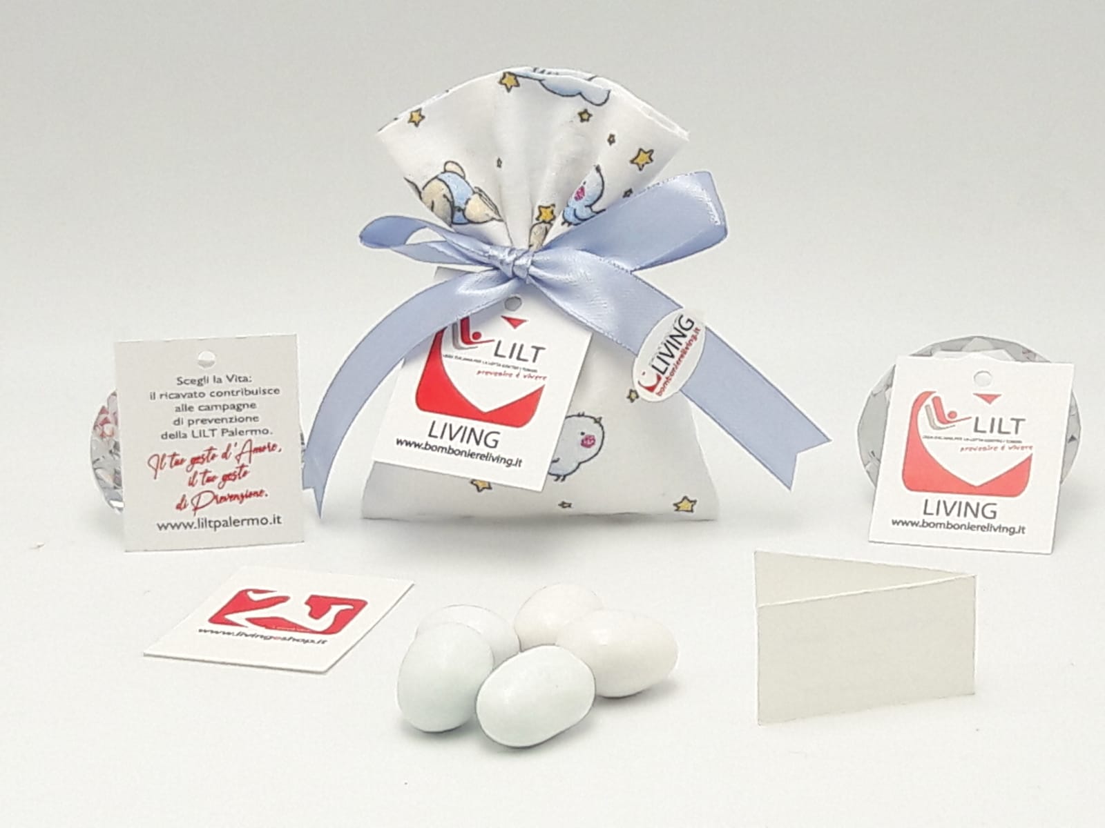 Bomboniera Solidale LILT-LIVING sacchetto porta confetti nascita battesimo