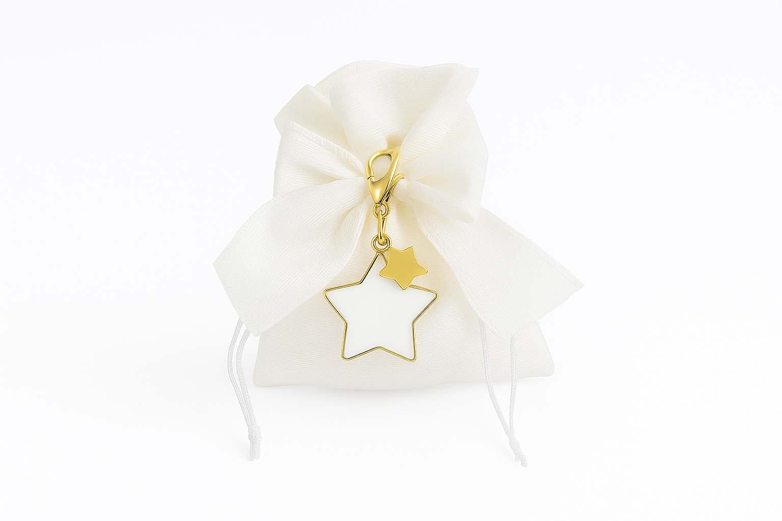bomboniera ciondolo stella bianco e oro con charm