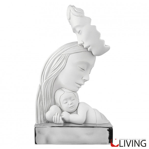 bomboniera sacra famiglia stilizzata bianca con base argento