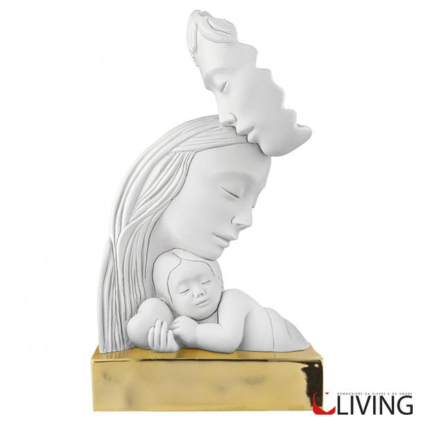 bomboniera sacra famiglia stilizzata bianca con base oro
