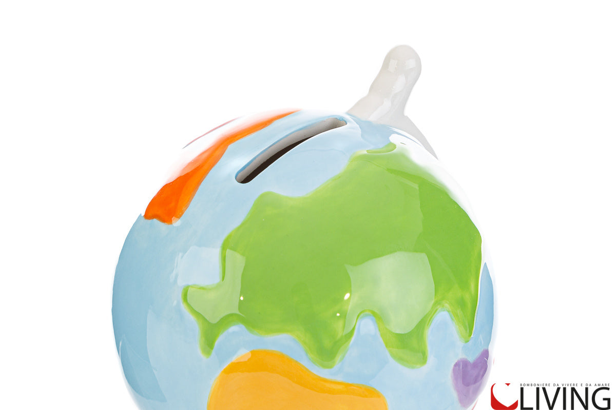 bomboniera salvadanaio mappamondo ceramica colorata